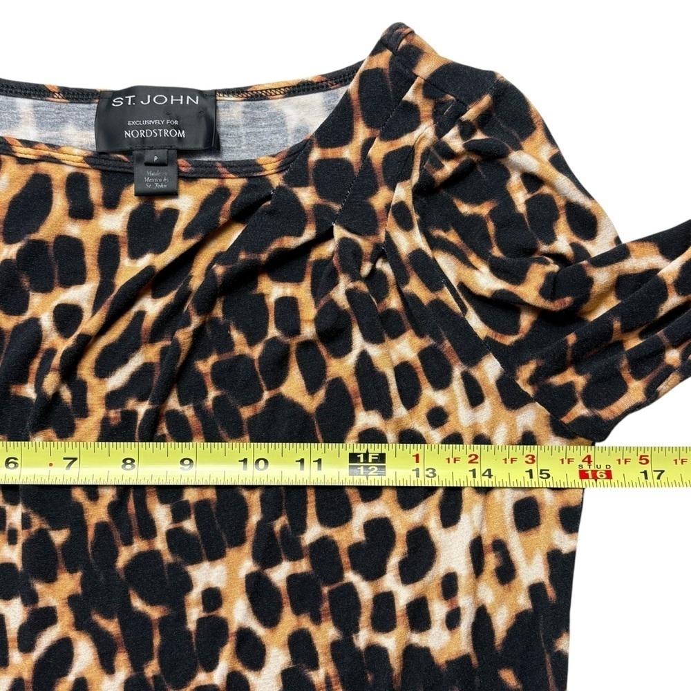 St John for Nordstrom Leopard Animal Print Top Size S Crop 3/4 Sleeve Pullover - Picture 4 of 10